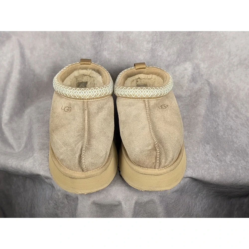 UGG Tazz Platform Suede Slippers Mustard Seed 1174471 Womens 7 Tan Slip On Shoes - Picture 2 of 6